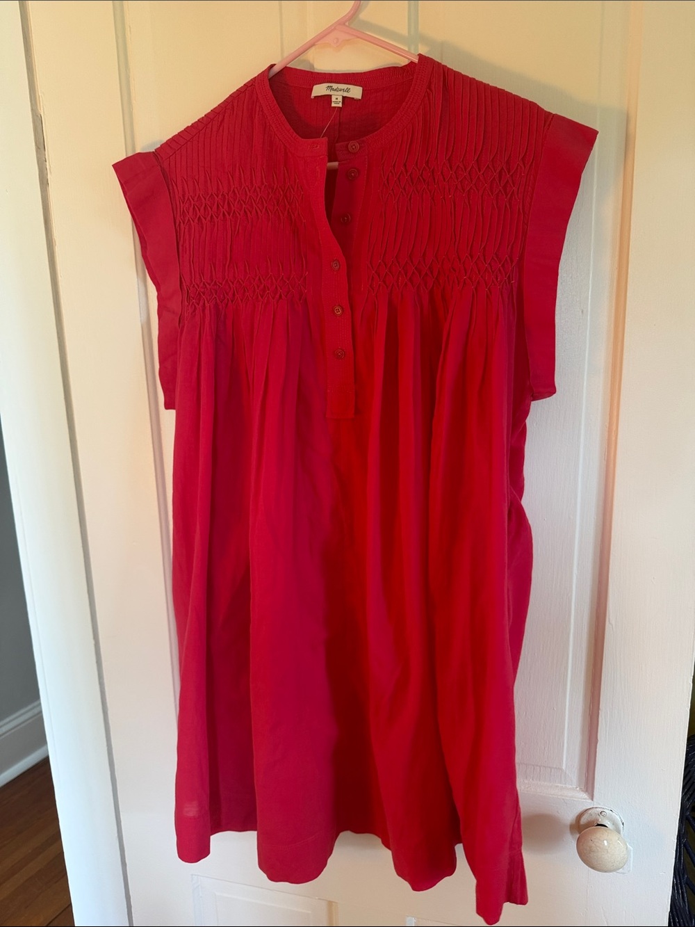 Madewell Raspberry Smocked Short-Sleeve dress M